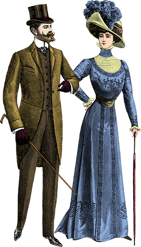 Victorian couple greeting each other